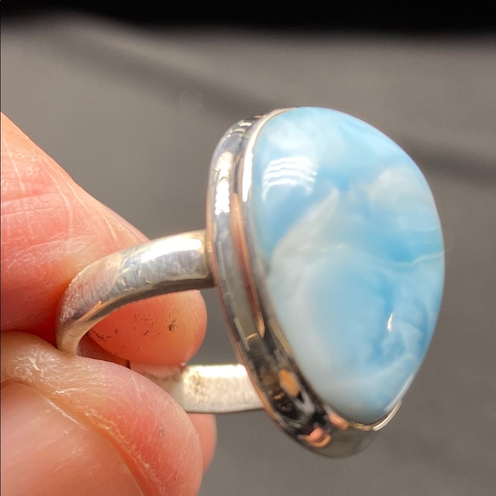 Larimar Ring In Solid Sterling Silver 925 Size 7.5 - image 4